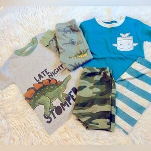 5 Piece Carters 2T Boys Pajama Bundle Shorts Pants Tops Dinosaurs Whales Camo